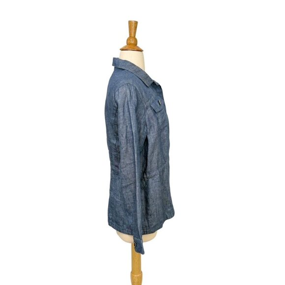J. McLaughlin Linen Blazer Jacket Blue Denim Cinch Waist Long Sleeve Soft Size S - Picture 5 of 11